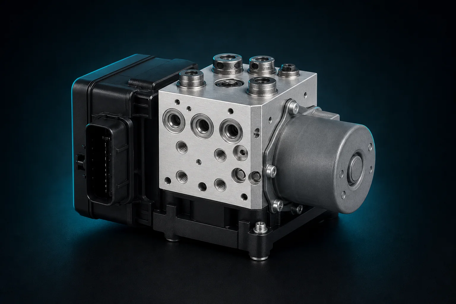 ABS- und ESP-Hydraulikblock mit elektronischem Steuergerät als Beispiel